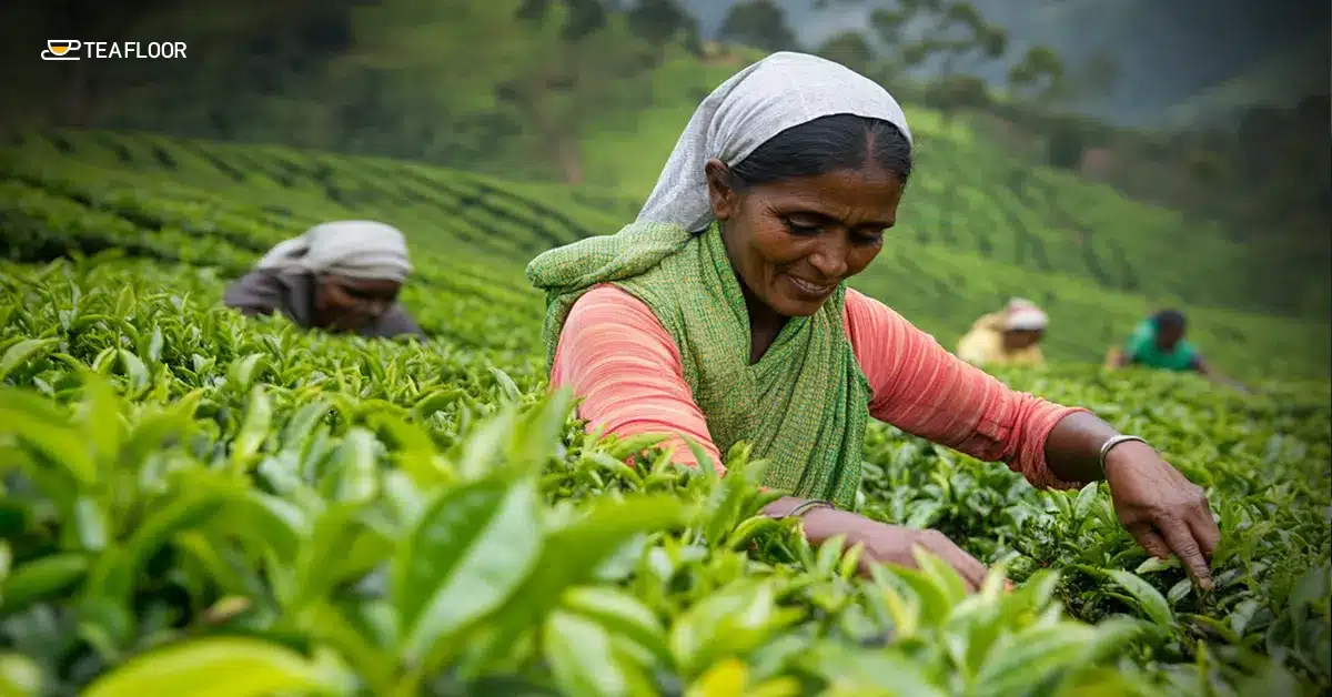 Tea leaves workers harvesting first flush vs second flush Darjeeling tea in the beautiful hills.